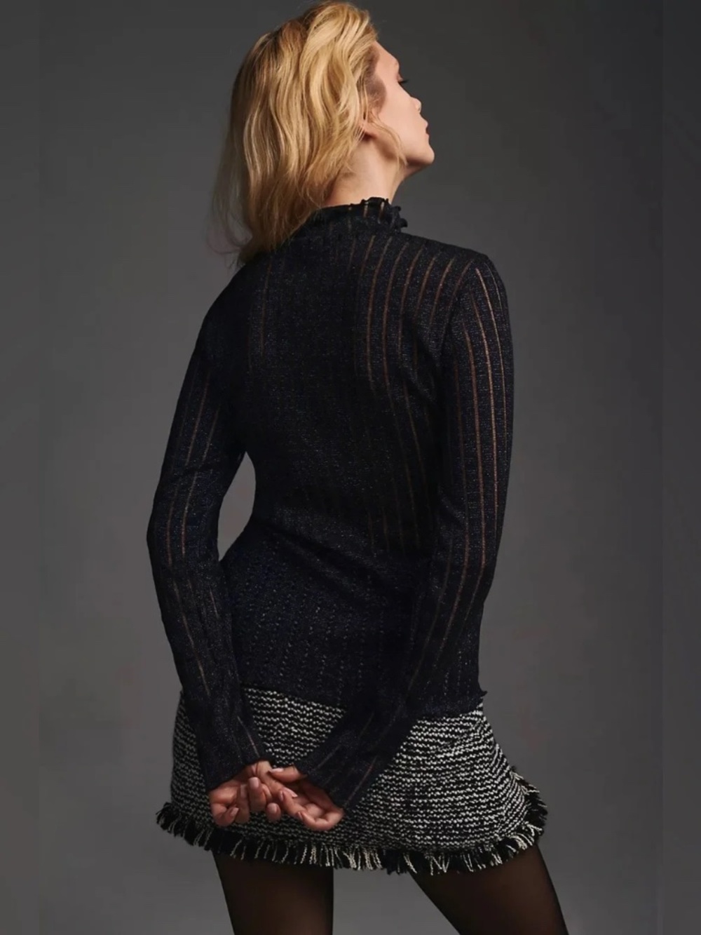 Anthropologie Pilcro midnight blue metallic lattice mockneck top size Small EUC - Picture 7 of 11